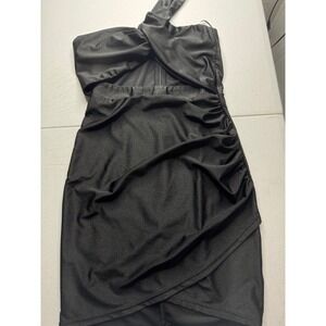 American Threads Black One Shoulder Cutout Ruched Bodycon Mini Dress Small